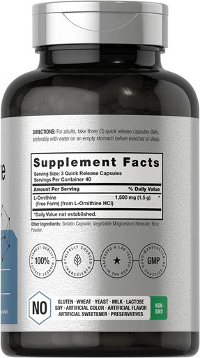 L-Ornithine 1500mg | 120 Capsules | Non-GMO & Gluten Free Supplement | Free Form L-Ornithine | by Horbaach