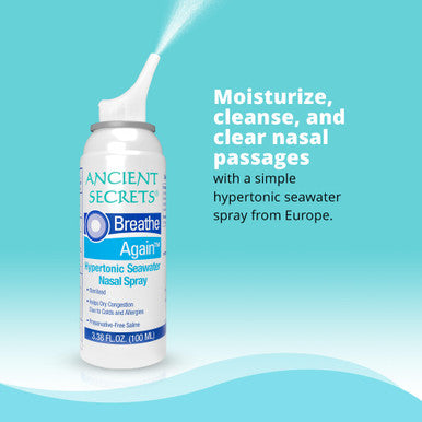 ANCIENT SECRETS Saline Nasal Spray - Breath Again Hypertonic Seawater Nasal Spray, Allergy & Sinus Relief, Nasal Congestion Moisturizer, 3.38 Fl Oz