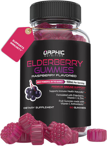 Orphic Nutrition Elderberry Gummies With Vitamin C And Zinc - 60 Count - Immune Support Supplement For Men, Women And Kids - Elderberry Vitamins Made With Vitamin C - 100Mg Of Elderberry
