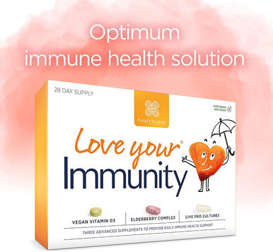 Healthspan Love Your Immunity Multivitamin | 28 Day Supply | Support Immune Health | Vegan Vitamin D3 | Elderberry Complex | Probiotic | Added Vitamin C & Zinc | Vegan