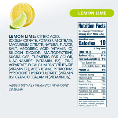Dripdrop Hydration - Zero Sugar Lemon Lime - Electrolyte Drink Mix Single Serve Hydration Powder Packets Non-Gmo, Gluten Free, Vegan 32 Sticks