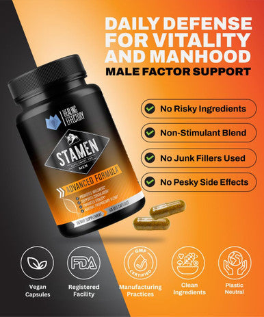 Healing Effectory Stamen Male Vitality Supplement, Male Fertility Support, Male Stamina, Motility, Strength, Conceive, Preconception Supplement 30 Day (60Ct) All Natural
