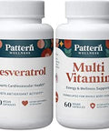 Pattern Wellness 2Pack Multivitamin and Resveratrol Supplements Whole Body and Heart Health Natural Antioxidant Booster 120 Vegan Capsules