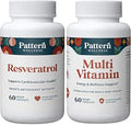 Pattern Wellness 2Pack Multivitamin and Resveratrol Supplements Whole Body and Heart Health Natural Antioxidant Booster 120 Vegan Capsules