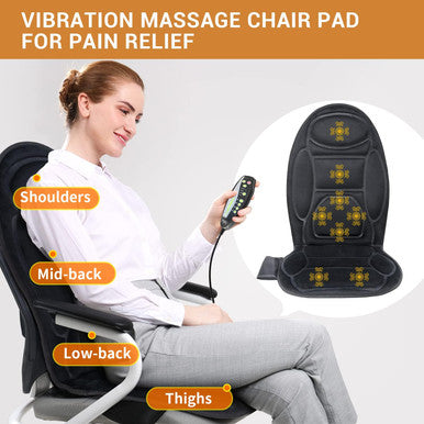 Mynt Vibration Massage Seat Cushion Memory Foam Support Chair Pad, Back Massager With 8 Vibrating Motors & Soothing Heat,Electric Seat Massager For Home Office Use(Black)