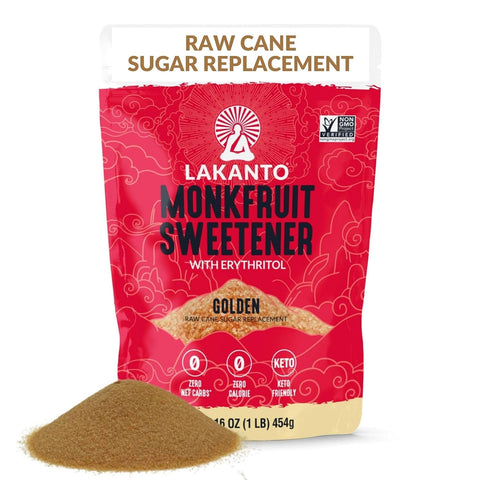 Lakanto Golden Monk Fruit Sweetener with Erythritol, Raw Cane, 5 lb | Raw Cane Sugar Substitute for Coffee, Tea, Baking, Smoothie, Sauce, Marinade, Zero Calorie, Keto, Zero Net Carbs