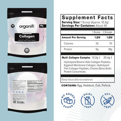 Organifi Collagen Powder - Fuller Hair, Stronger Nails, And Radiant Skin - Replenish And Rebuild Your Body - Gluten-Free, Dairy-Free, And Soy-Hydrolyzed Multi Collagen Peptides, 30 Servings