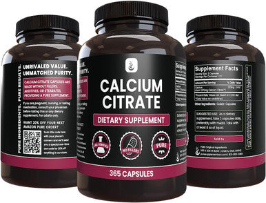 PURE ORIGINAL INGREDIENTS Calcium Citrate (365 Capsules), No Magnesium Or Rice Fillers, Always Pure, Lab Verified