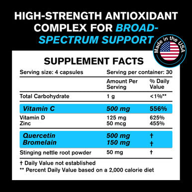 Quercetin with Bromelain 500mg Capsules, Supports Immune Response, Joint Comfort, & Overall Wellness - Vitamin C, Zinc 50mg, & Vitamin D3 5000 IU - Immunity Health Pills