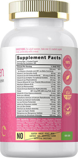 WomenÃƒâ€šÃ¢â‚¬â„¢s Multivitamin | 365 Caplets | Vitamin and Mineral Supplement | with Iron | Non-GMO, Gluten Free | by Carlyle