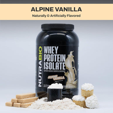 Nutrabio Whey Protein Isolate Supplement 25g of Protein Per Scoop with Complete Amino Acid Profile - Soy and Gluten Protein Powder - Zero Fillers and Non-GMO - Alpine Vanilla - 2 Lbs
