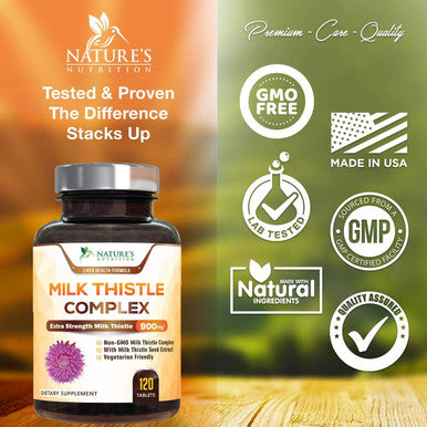 Milk Thistle Silymarin Concentrated Support for Liver Function, Liver Health - Double Strength Milk Thistle Supplement with Seed and Extract - Vegan - 120 Tablets