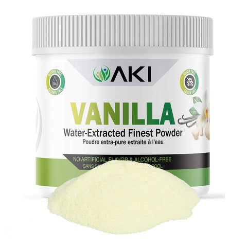 AKI Vanilla Water Extracted Powder From Authentic Beans for Flavoring, Cooking, Baking & Smoothies - Sugar Free & Alcohol Free - Added 2% Monk Fruit Sweetener - Non-GMO & Vegan (2.11oz/60g)