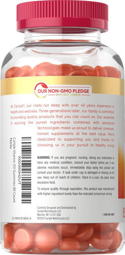 Carlyle Vitamin D3 Gummies | 10000 iu | 80 Count | Peach Flavored Gummy | High Potency for Women & Men |Vegetarian Non-GMO Gluten Supplement