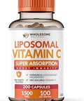 Wholesome Wellness Liposomal Vitamin C Capsules (200 Pills 1500mg Buffered) High Absorption Immune System and Collagen Booster High Dose Fat Soluble Immunity Support Ascorbic Acid Natural Vegan