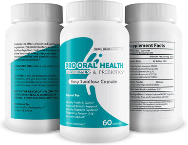 Pro Oral Health Probiotics Prebiotics Oral Probiotics for Mouth Bad Breath Easy Swallow Capsules Our Best Oral Health Probiotics Bad Breath Blend 40 Billion CFU