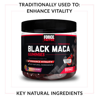 Force Factor Black Maca Gummies, 3-Pack, Black Maca Root to Enhance Male Vitality, Increase Energy & Strength, with BioPerine for Superior Absorption, Delicious Passion Berry Flavor, 180 Gummies