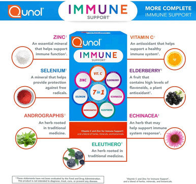 Qunol Immune Support Vegetarian Capsules 7 in 1 Immunity Defense Booster Supplement Vitamin C Zinc Elderberry Echinacea Selenium Eleuthero and Andrographis 30 Count