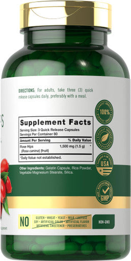Rose Hips | 1500Mg | 240 Quick Release Capsules | Non-Gmo And Gluten Free Herbal Supplement | By Carlyle