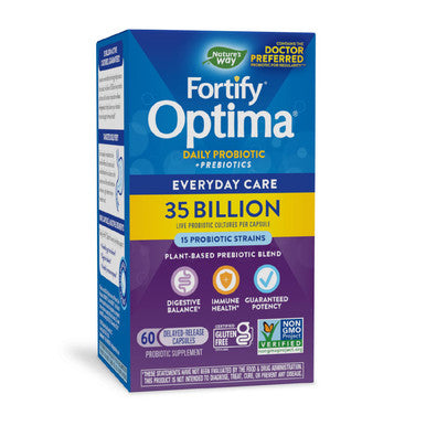 Nature S Way Fortify Optima Daily Probiotic, 35 Billion, 15 Strains, Prebiotic, 60 Capsules