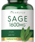 Sage Supplement 1600Mg | 180 Capsules | High Potency | Non-Gmo, Gluten Free | By Carlyle