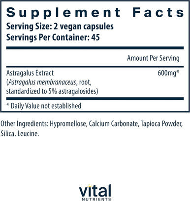 Vital Nutrients - Astragalus Root Extract - Vegan Formula - Herbal Support for The Immune System - 90 Vegetarian Capsules per Bottle - 300 mg
