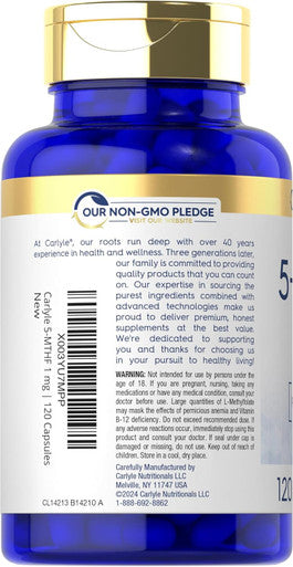 Carlyle 5-MTHF L Methylfolate 1mg | 120 Capsules | Non-GMO Gluten | Premium Quality