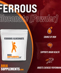 BulkSupplements Ferrous Gluconate Powder - Iron Supplement - Iron Supplement for Women - Iron Supplements for Men - Ferrous Gluconate Supplement (100 Grams - 3.5 oz)