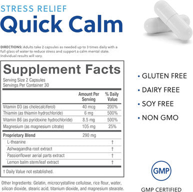 Quick Calm Mood Support Supplement with Ashwagandha, L-Theanine, and Passionflower for Rapid Stress Relief and Relaxation 60 Capsules