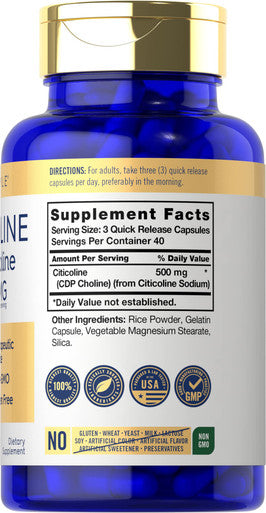Citicoline Supplements 500Mg | 120 Capsules | Cdp Choline | Non-Gmo, Gluten Free | By Carlyle