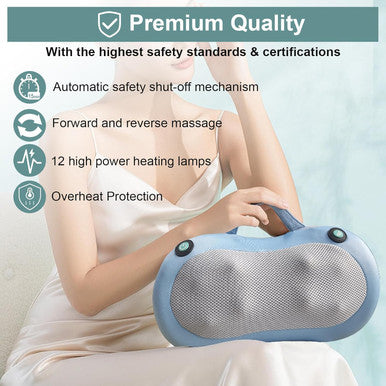 Gifts For Women - Neck Massager For Deep Tissue,Shiatsu Back And Neck Massager Deep Tissue With Heat,Electric Massage Pillow,White Elephant Gifts For Adults(Blue)