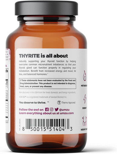 UMZU Thyrite Advanced Thyroid Supplement to Support Healthy Thyroid Function with Magnesium Ashwagandha Zinc Copper Iodine Selenium 30 Servings