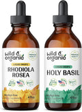 Wild & Organic Rhodiola Rosea Tincture 4 Fl Oz & Holy Basil Tincture 4 Fl Oz