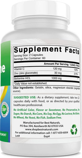 Best Naturals Berberine Plus 1000 mg/Serving 120 Capsules (120 Count (Pack of 3))
