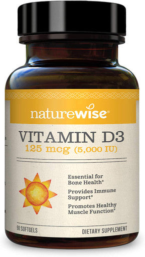 NatureWise Vitamin K2 Vitamin D3 5000IU 3 Month Supply 90 softgels per Bottle
