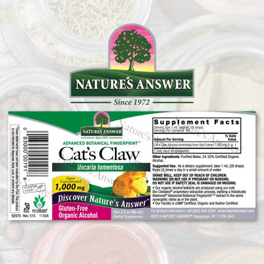 Nature'S Answer Cat's Claw Bark Liquid Extract Supplement 2 Ounce - with Organic Low Alcohol Cats Claw Tincture & Capsules Alternative for Joint & Muscle Support Vegan Non-GMO Gluten Kosher