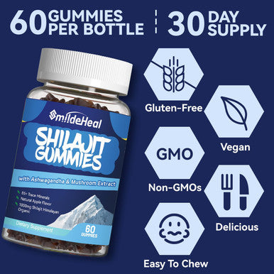 Shilajit Gummies 1000 Mg, Organic Shilajit Supplement, 85+ Trace Minerals, With Ashwagandha, Mushroom - Energy, Brain, Immunity Support, For Men & Women - 120 Count