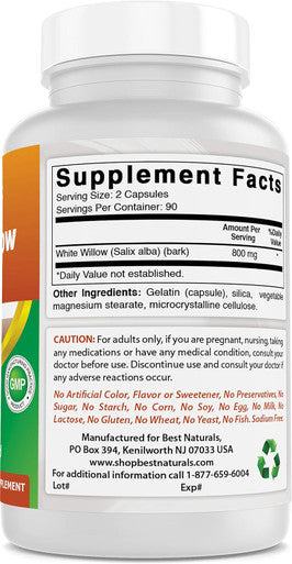 Best Naturals White Willow Bark 400 mg 180 Capsules (180 Count (Pack of 3))