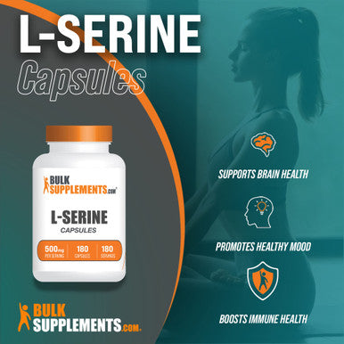 BulkSupplements L-Serine Capsules - Amino s Supplement Mood & Brain Health - , Soy Free - 1 Capsule - 180-Day (6-Month) Supply (180 Capsules)