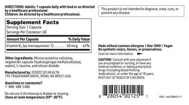 Klaire Labs Vitamin K2-50 Micrograms as Menaquinone-7 MK-7 No Soy Gluten or Dairy (60 Capsules)
