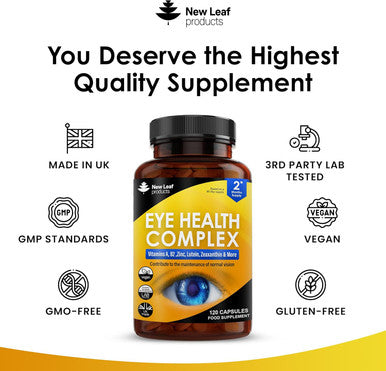 Lutein Supplement For Eyes - Lutein And Zeaxanthin Supplement Enriched With Vitamin A, B2 Which Supports Normal Vision & Zinc Eye Vitamins - Made In The Uk Lutein Eye Health Complex By Leaf