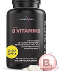 Livingood Daily Vitamin B Complex Capsules for Men and Women Methylated B12 and Folate 11 Active Forms Including B1 B2 B3 B5 B6 and Biotin Gluten Vegan B Vitamins for Hair Skin Nails 30 Capsules