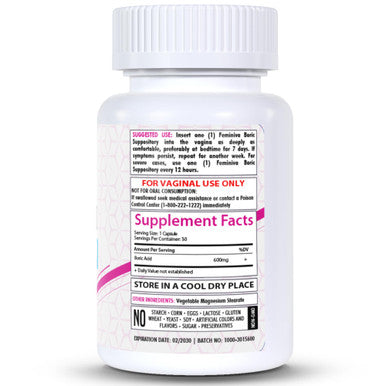 Healthfare Feminiva Boric Acid Vaginal Suppositories - 30 Count, 600Mg, Intimate Health Support - 100% Pure Made In Usa