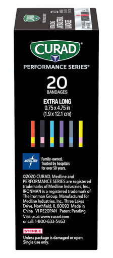 Curad Performance Series Ironman Extra Long Antibacterial Bandage Extreme Hold Adhesive Technology Fabric Bandages.75 x 4.75 Inch 20 Count (Pack of 2)
