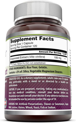 Amazing Nutrition Formulas Grapeseed Extract Supplement | 100 Mg Per Serving | 120 Veggie Capsules | Non-GMO | Gluten- | Made in USA