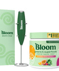 Bloom Nutrition Superfood Greens Powder Digestive Enzymes with Probiotics and Prebiotics Gut Health Bloating Relief Orange Passionfruit + Milk Frother High Powered Hand Mixer