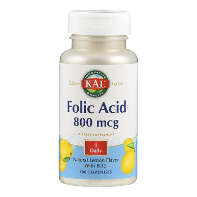 Kal 800 Mcg Folic Acid Methyl B-12 Tablets, Raspberry, 60 Count
