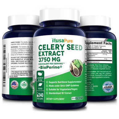 NusaPure Celery Seed Extract Capsules | 3750mg | 240 Veggie Caps | Non-GMO and