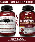 NutriFlair Premium Berberine 1200mg, 120 Capsules - Plus Pure True Ceylon Cinnamon, Berberine HCI Root Supplements Pills - Supports Glucose Metabolism, Immune System, Healthy Weight Management