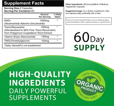 Liposomal Nad Supplement, Aging Defense, Brain Function, Highest Nad Pontecy, Energy And Dna Repair- Focusing On Healthy Metabolism And Vitality, 120 Capsules
